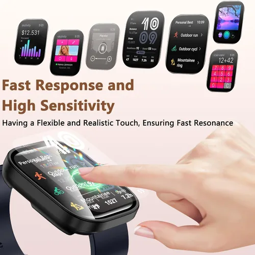 Miniatura 4 de Paquete de 2 fundas compatibles con Amazfit Bip 6, protector de pantalla de vidrio templado con cubierta de policarbonato duro, a prueba de golpes