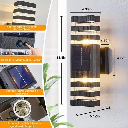Miniatura 7 de Lámpara de pared con sensor de movimiento para exteriores, luces de porche arriba y abajo, moderna, del atardecer al amanecer, aplique exterior