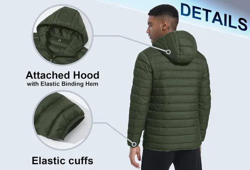 Miniatura 6 de TACVASEN Chaqueta acolchada con capucha para hombre, impermeable, impermeable, con aislamiento, ligera, cortavientos, acolchada