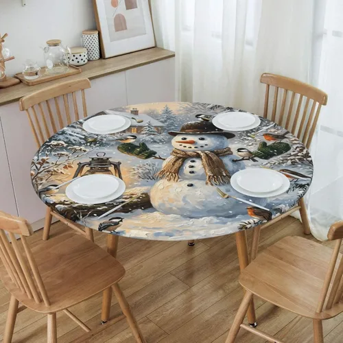 Miniatura 15 de Futterya Decorative Round Tablecloth Fitted Elastic Waterproof Table Cloth Cover Stretch Table Pad Cover for Parties Weddings Banquet Outdoor Events