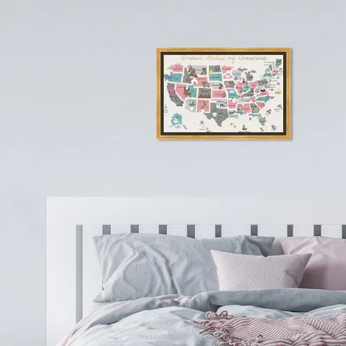 Miniatura 4 de The Oliver Gal Artist Co. Mapas y banderas - Lienzo enmarcado para pared, diseño de mapa pastel divertido, mapas de países americanos, 15 x 10