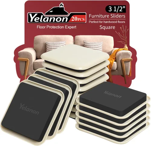Miniatura 14 de Yelanon Deslizadores de Muebles, 8 piezas - Deslizadores de Muebles Cuadrados Beige de 4 3/4" para Alfombra, Deslizadores Movibles de Muebles