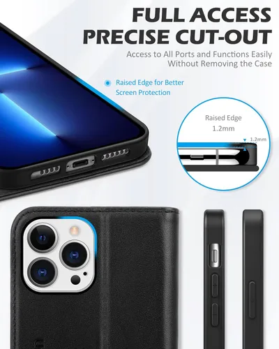 Miniatura 7 de SHIELDON Funda para iPhone 13 Pro Max 5G, Funda de Cartera de Cuero Genuino Magnética Folio a Prueba de Golpes con Soporte Kickstand Portador