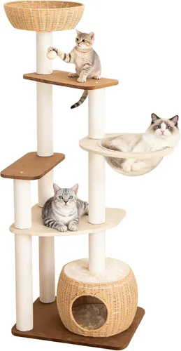 Miniatura 8 de Árbol moderno para gatos grandes, torre para gatos de 60 pulgadas de alto con poste rascador para gatos de interior, condominio para gatos de varios