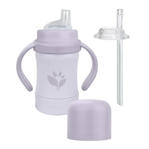 green sprouts Sprout Ware Sip & Straw 6oz, 6mo+, plástico vegetal, silicona curada con platino, apto para lavavajillas, crece con el bebé, probado