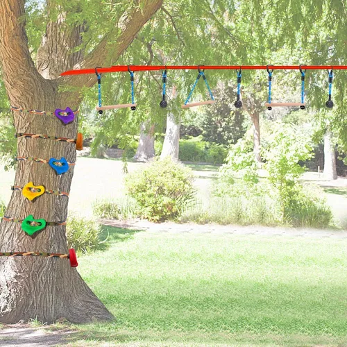 Miniatura 2 de BeneLabel Juego de 2 barras de mono Ninja para carreras de obstáculos, barra de columpio trapecio de capacidad de 250 libras para madera Slackline