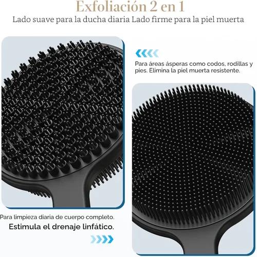 Miniatura 5 de Depurador de espalda para ducha y limpiador facial, juego de 2 cepillos exfoliantes de silicona con mango largo de 17 pulgadas, limpiador suave