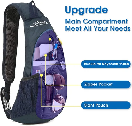 Miniatura 7 de G4Free Bolso bandolera para hombres y mujeres, mochila cruzada pequeña, bolsas de hombro ligeras para viajes, exteriores y deportes (azul)