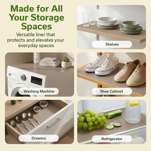 Miniatura 4 de EVALAND Revestimientos de estantes para gabinetes de cocina sin adhesivo de 12" x 33 pies, color beige, forro para cajones antideslizante, lavable