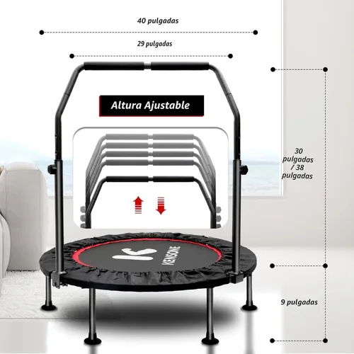 Miniatura 3 de KENSONE Trampolín Mini Plegable de 40"/48", Trampolín Interior para Niños y Adultos, Entrenamiento Interior/Jardín, Reboteador de Fitness con Mango