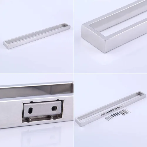 Miniatura 5 de Toallero SUS 304 de acero inoxidable de 24 pulgadas, toallero montado en la pared, toallero para baño, estilo cuadrado moderno, acabado pulido