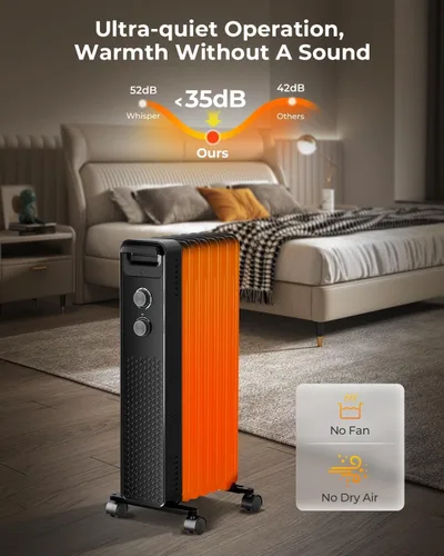 Miniatura 5 de ZAFRO 1500 W Calentador Eléctrico de Radiador Lleno de Aceite con Termostato Ajustable, Protección Contra Sobrecalentamiento y Vuelco, Bajo Nivel