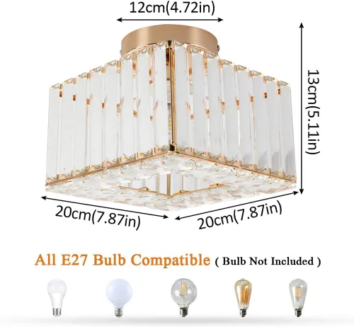Miniatura 7 de Moderna lámpara de techo de cristal, iluminación semiempotrada con acabado dorado LED con base E26/27 para dormitorio, entrada, vestíbulo, pasillo