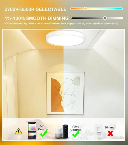 Miniatura 4 de CLOUDY BAY Luz de techo LED inteligente de montaje empotrado de 8 pulgadas, 15W 2700-6500K CCT, 2W RGB, compatible con Alexa y Google Home RGBCW 1
