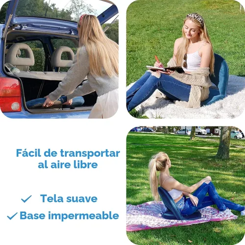 Miniatura 6 de Nnewvante Silla de Piso con Respaldo Ajustable Silla Plegable de Meditación Tela Similar a Gamuza Reclinable Acolchado Multiángulo para Adultos Azul