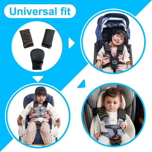 Miniatura 5 de Innokids Juego de fundas de correa de asiento de automóvil para bebés y niños, fundas para cinturón de seguridad con almohadilla para la Gris