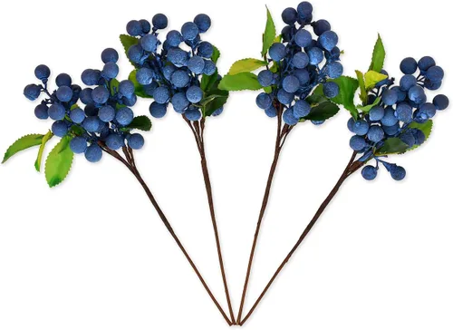 DS. DISTINCTIVE STYLE Arándanos artificiales, 4 piezas realistas de bayas de frutas sintéticas para decoración (azul)