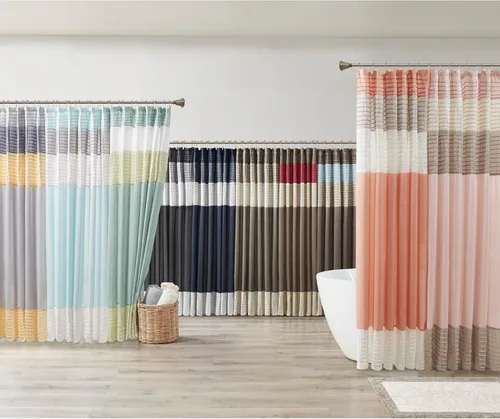 Miniatura 2 de Madison Park Amherst Cortina de ducha para baño de seda sintética, con diseño a rayas, moderna, cortinas de baño de microfibra, 72x72 pulgadas, coral