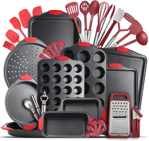 Miniatura 10 de Juego de bandejas para hornear, juego de bandejas para galletas de 2 piezas con asas de silicona, bandeja de acero para hornear, bandejas