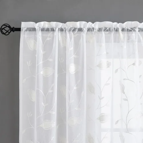 Miniatura 126 de Cortinas para ventana cortinas blancas traslúcidas de 90 pulgadas de largo, 2 paneles de cortinas de tul, paneles de ventana para cortinas de Blanco