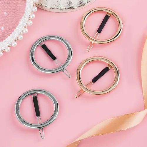 Miniatura 4 de PAGOW 4 pinzas minimalistas para el cabello para mujer, aros huecos dorados y plateados, círculos redondos, geométricos, de metal, delicados