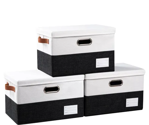 Miniatura 43 de PRANDOM Contenedor de almacenamiento plegable con tapa [1 unidad] Caja de almacenamiento decorativa de tela de lino, cesta organizadora con asas