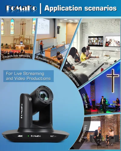 Miniatura 7 de Cámara PTZ FoMaKo 4K HDMI NDI AI con seguimiento automático Gen 3, zoom óptico 20X, cámara PTZ 4K para culto de la iglesia