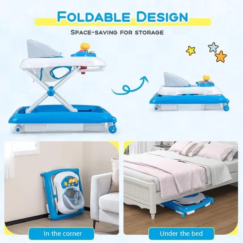 Miniatura 8 de BABY JOY Andador de bebé, caminador de actividad plegable 4 en 1 con altura ajustable, música, luces, caminador de empuje antivuelco para niños