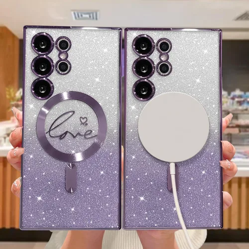 Miniatura 304 de ZONRW - Funda para Samsung Galaxy S22 Ultra magnética, para mujeres y niñas, cubierta trasera suave, lujosa, con corazón de amor, bling, degradado