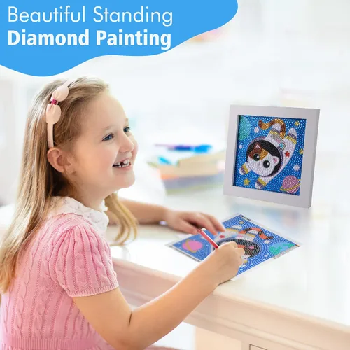 Miniatura 6 de ZALIAFEI Space Cat - Kits de arte de diamantes para niños, arte de diamantes para vacaciones, kits de arte de gemas para niñas, regalo de Gato blanco