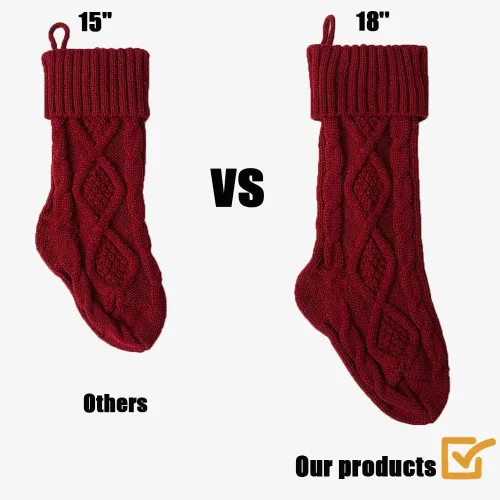 Miniatura 7 de Fesciory Calcetines de Navidad, paquete de 6 calcetines de punto grandes de 18 pulgadas y decoración para fiestas familiares de Navidad, borgoña