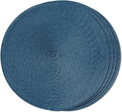 FunWheat Juego de 4 manteles individuales redondos trenzados para mesas de comedor, tejidos, lavables, antideslizantes, 15 pulgadas (azul, 4 piezas)