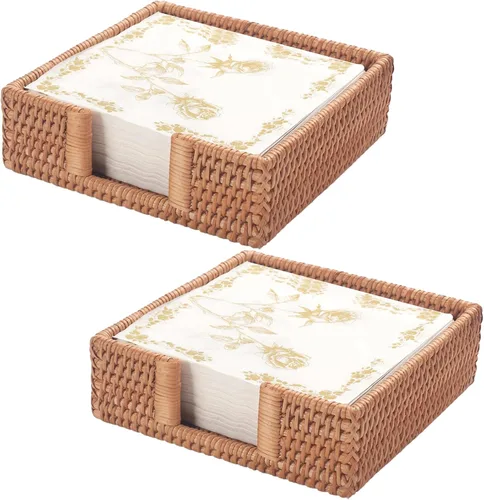 Miniatura 10 de Servilletero cuadrado de ratán, servilleteros para servilletas de papel, 7.5" x 7.5" x 2.5", bandeja de mimbre para servilletas, soporte tejido