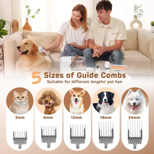 Miniatura 3 de HEAPETS Kit de aseo para mascotas con vacío - Aspiradora de 3L con 7 herramientas, cortapelos eléctrico de bajo ruido y cepillo para la muda