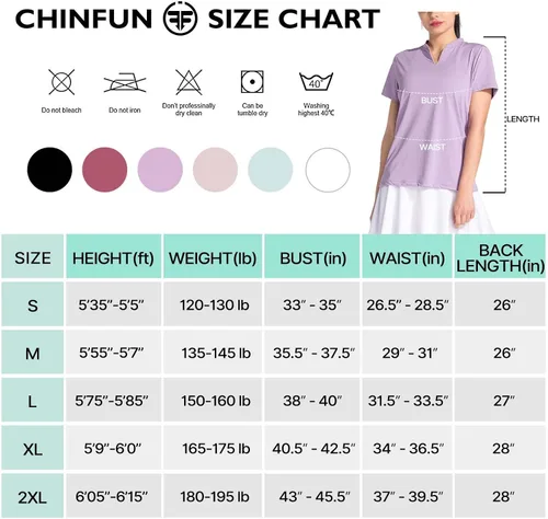 Miniatura 7 de ChinFun Women's Golf Polo Shirts V-Neck Short Sleeve Collarless UPF 50+ Tennis Running T-Shirts Quick Dry Tops