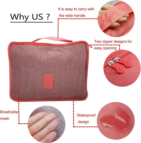 Miniatura 2 de M-jump Juego de 6 bolsas de almacenamiento de viaje multifuncionales para clasificar ropa, bolsa de compresión de embalaje de viaje, bolsa