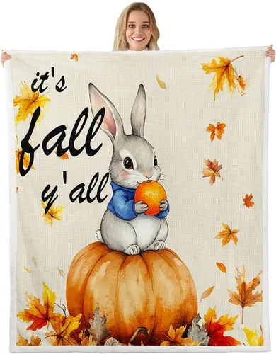 Manta de temporada de otoño para niños y niñas, bonito forro polar de conejo de dibujos animados, regalos de feliz día de Acción de Gracias,