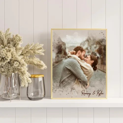 Miniatura 4 de NAZENTI Retrato personalizado de pareja en acuarela a partir de foto, pintura personalizada de foto para arte de pared, retrato personalizado