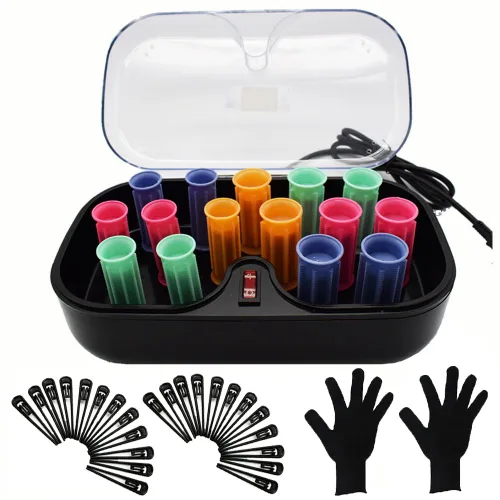 Juego de rodillos electrónicos de flecha de 15 unids/lote + guantes, para cabello largo, medio corto, rodillo de pelo de viaje con clips,