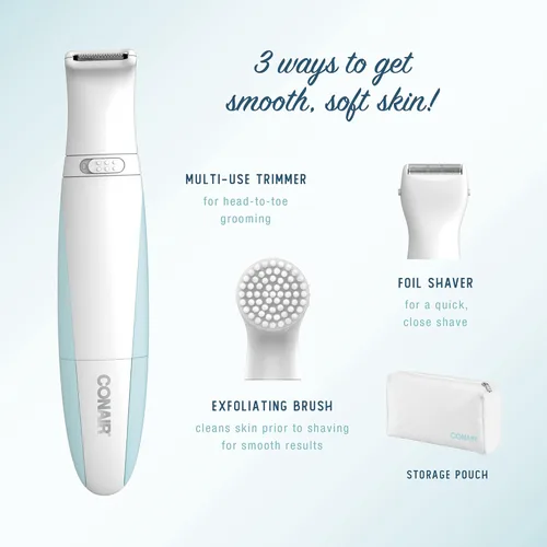 Miniatura 2 de Conair Peluquero personal todo en uno para mujer, recortadora, afeitadora de papel de aluminio para mujeres y cepillo exfoliante