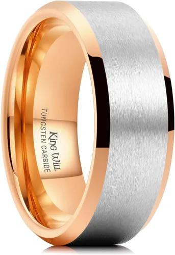 Miniatura 77 de King Will Anillo de boda de tungsteno para hombre, disponible en 15/64 a 25/64 de pulgada (6 a 10 mm), negro/plata, acabado mate, borde pulido