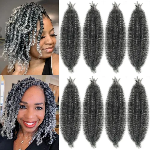 Miniatura 18 de Cabello Spring Twist Pre-Esponjado Color 4 Cabello Afro de Giros Elásticos 8 Paquetes Cabello Marrón Marley Twist para Trenzado para Locs de Marrón