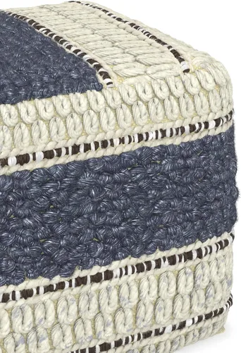 Miniatura 10 de SIMPLIHOME Grady Puf cuadrado – 18 pulgadas de ancho x 14 pulgadas de alto lana y algodón tejido a mano otomano en azul y natural, reposapiés