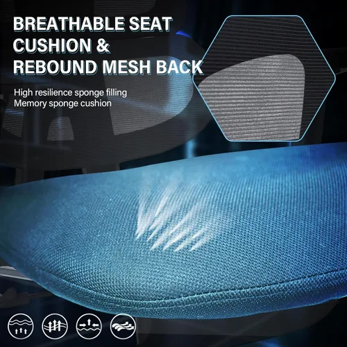 Miniatura 8 de Silla de oficina ergonómica de malla con reposapiés retráctil, silla de computadora de respaldo alto con soporte lumbar, reposabrazos ajustables