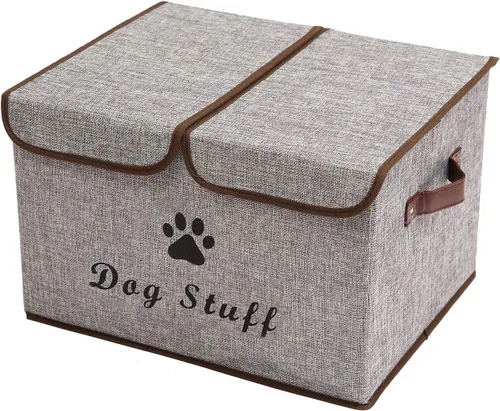 Miniatura 14 de Geyecete Cajas de almacenamiento grandes – Cubos de almacenamiento plegables de tela de lino grandes con tapa y asas para ropa y accesorios