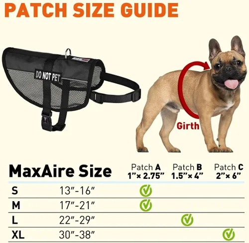 Miniatura 8 de DogLine 13"-16" maxaire Malla Chaleco para perros y 2 NO extraíbles Pet Parches, Negro