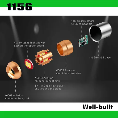 Miniatura 2 de Alla Lighting Bombillas LED miniatura Ba15S Base 7506 1156 de 12 V, blanco xenón 6000 K, señal súper brillante, marcha atrás de respaldo, freno