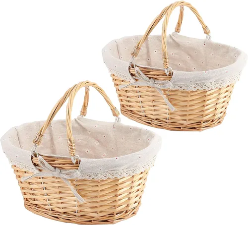 ZOENHOU 2 cestas vacías de mimbre natural, tejida a mano, grandes recuerdos, cesta de picnic con asas para recoger frutas, verduras, huevos, dulces,