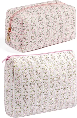 Miniatura 42 de Bolsa de maquillaje de viaje para mujeres y niñas, bolsa de maquillaje con cremallera, flores florales, organizador de maquillaje, bolsa de tela