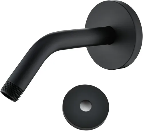 Miniatura 12 de Brazo de ducha de 16 pulgadas con brida, acero inoxidable negro mate de 90 grados, brazo de extensión de cabezal de ducha montado en la pared